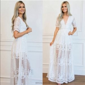 White Boho Beach Engagement Wedding Romper Dress
